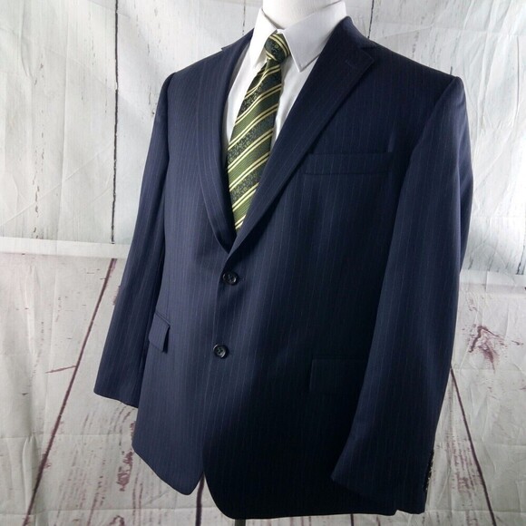 Stafford Tailored Culture Classic Fit 46R Wool 2 Buttn Blue Striped Suit Blazer - Picture 5 of 12